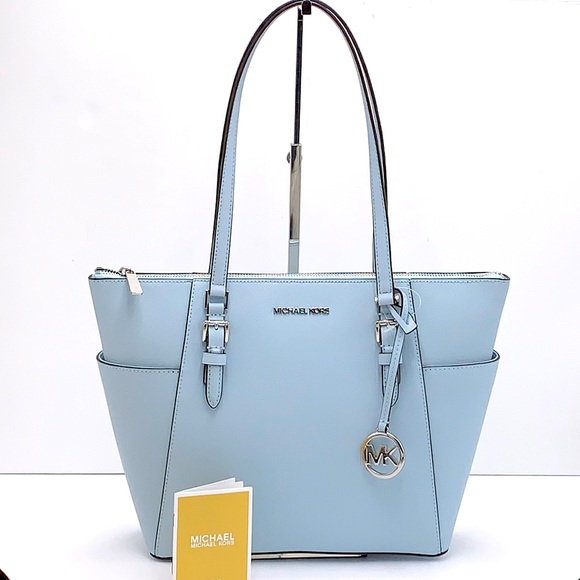 MICHAEL KORS CHARLOTTE LARGE TOP ZIP TOTE VISTA BLUE COLOR MK - Picture 1 of 16